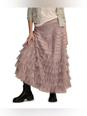 Lucky Brand Tiered Ruffle Maxi Skirt in Mauve Taupe